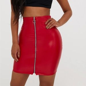Red zip front mini skirt